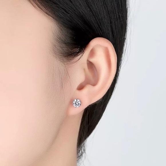 925 Silver 7.5MM Round 2 Carat Diamond Earrings - Picture 3 of 5